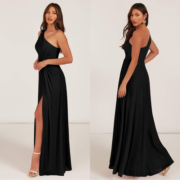 NWT Azazie Brooke Black One Shoulder Dress - Picture 14 of 14